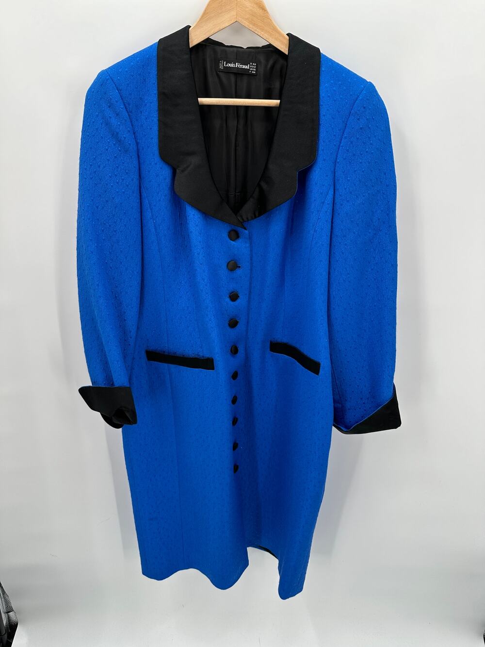 LOUIS FERAUD Vintage Blue Long Wool Silk Overcoat // 12